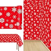 gisgfim 100 Ft x 51 Inch Snowflake Tablecloth Roll Christmas Themed Snowflake Printed Disposable Table Cover Red Christmas Winter Backdrop for Holiday Xmas Home Picnic Party Supplies