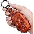 Tukellen for Jeep Key Fob Cover Leather,Leather Key Case Protector Compatible Jeep Grand Cherokee Renegade Chrysler 200 300 Dodge RAM Durango Challenger Journey Dart Fiat (only for Keyless go)-Brown