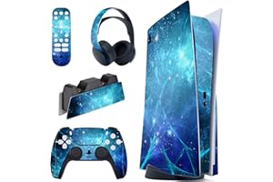 PlayVital Blue Nebula Full Set Skin Decal for ps5 Console Disc Edition, Sticker Vinyl Decal Cover for ps5 Controller & Charging Station & Headset & Media Remote