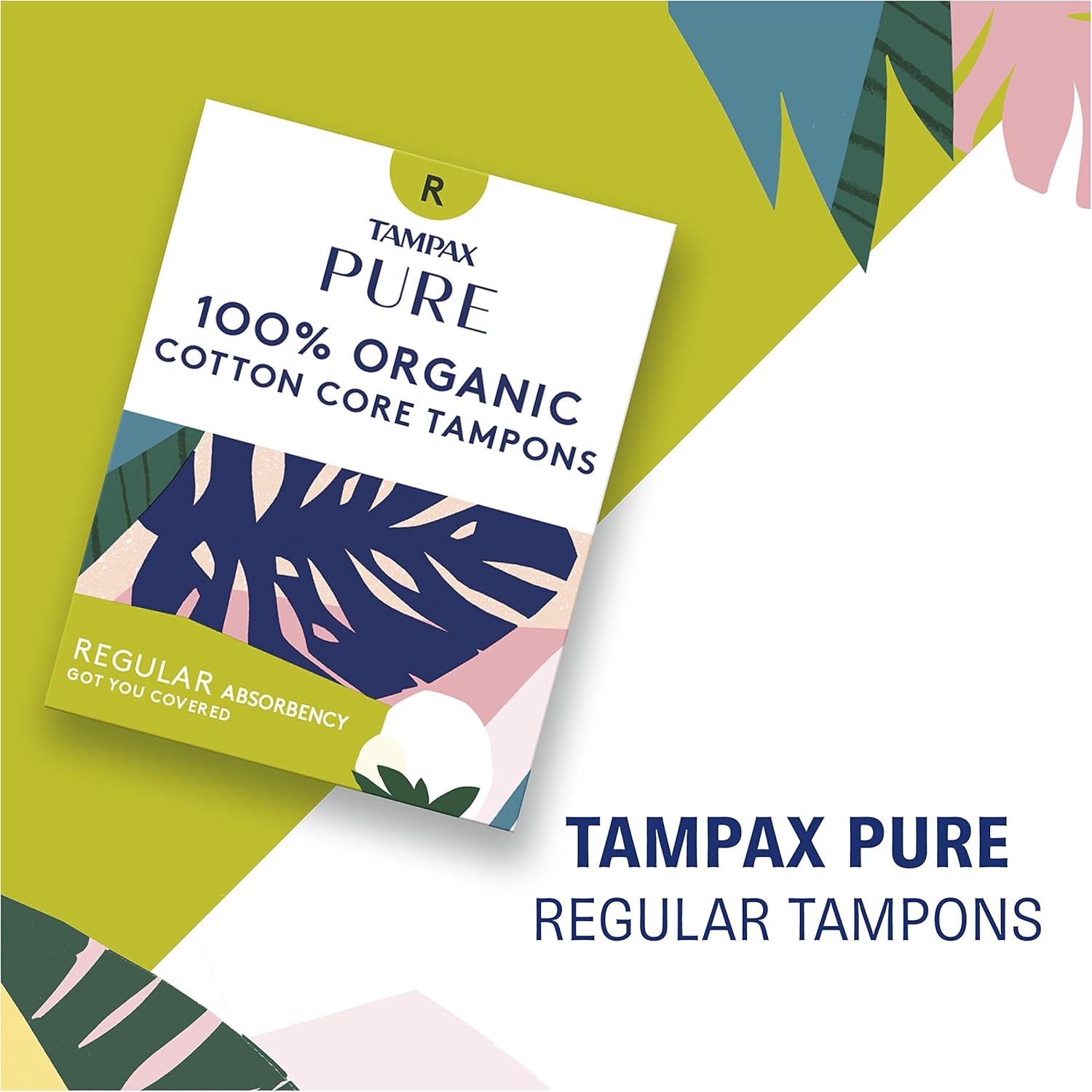 Tampax Pure Organic Tampons, Cotton & Chlorine-Free, Regular Absorbency, Unscented, 16 Count - Pack of 3 (48 Count Total): Health & Personal Care