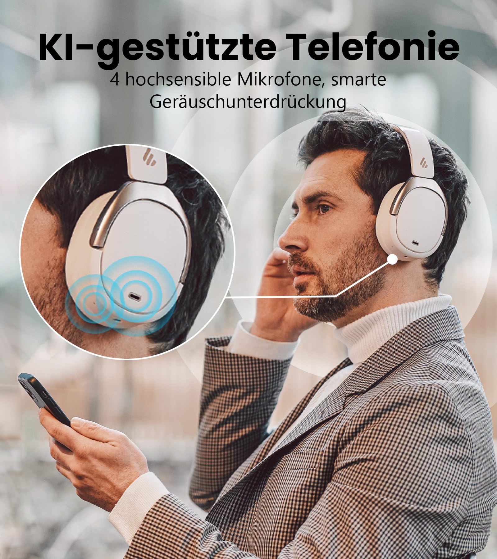Edifier WH950NB (2026) Faltbarer Over-Ear Kopfhörer mit Hybrid Active Noise Cancelling. LDAC Codec mit Hi-Res Audio und Custom EQ über App. Bis zu 80 Std. Akkulaufzeit. Bluetooth V5.4 (Weiß) 5