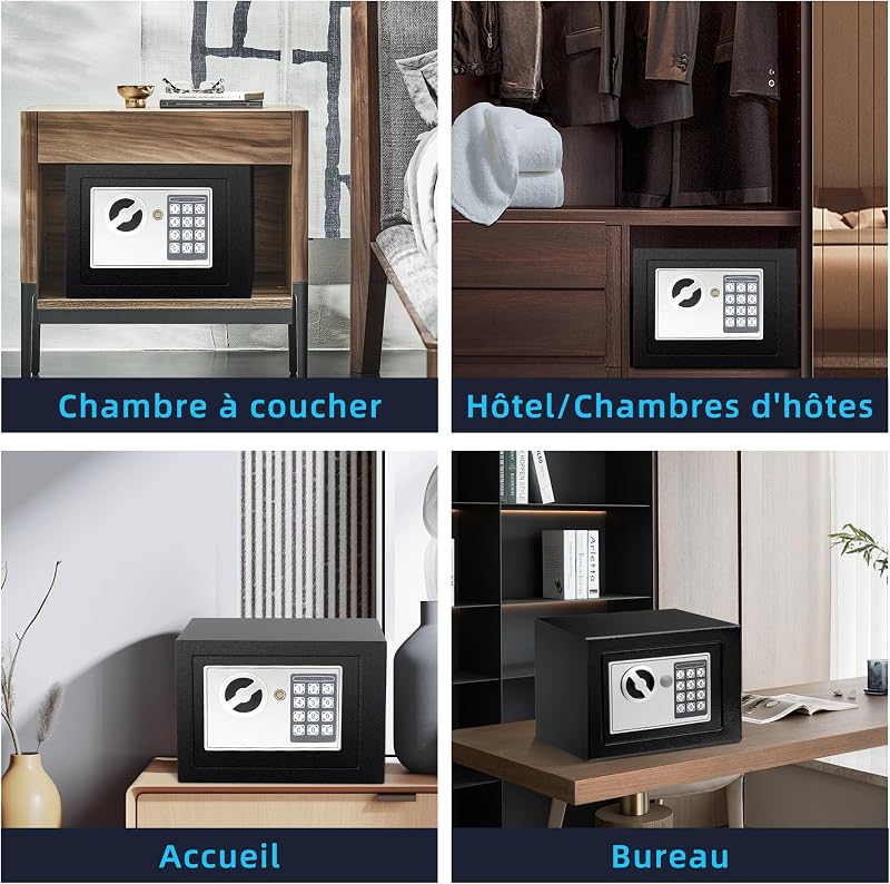Petit Coffre Fort à Code | Coffre Fort en Acier avec Serrure Électronique à Code de Chiffres | 2 Clés et Code pour Ranger l'argent, Bijoux & Objets de Valeur | 17x23x17cm | Noir