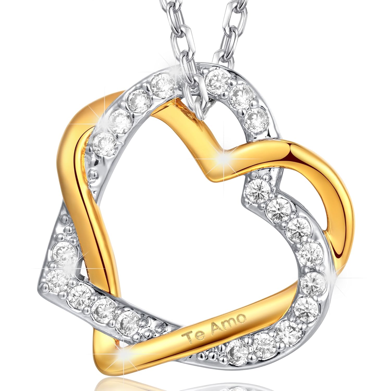 MARENJA Regalos Navidad Collar Mujer de Moda Colgante Doble Corazón Entrelazado Grabado