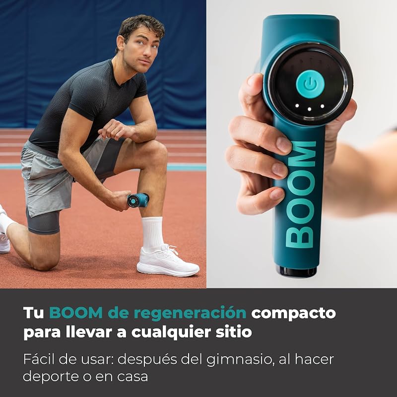 Antelope BOOM Arma de Massagem Muscular, Pistola de Massagem Compacta com 4 acessórios, para relaxamento e regeneração, massagem poderosa nos pontos gatilho, 5 níveis de intensidade e bateria