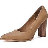 LAICIGO Women's Pointed Toe Pumps Chunky Block High Heel Slip On Dress Party Wedding Shoes