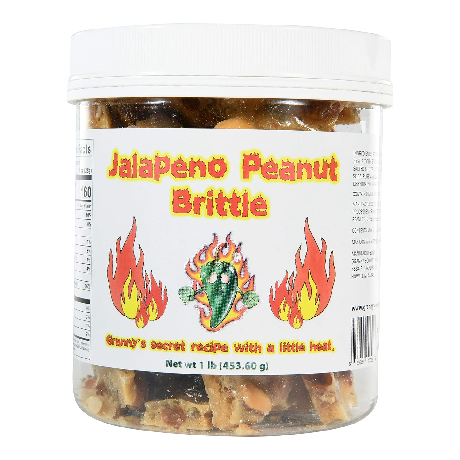 Jalapeno Peanut Brittle. Granny's Famous Recipe With A Little Kick. - One Pound (16 oz) Container
