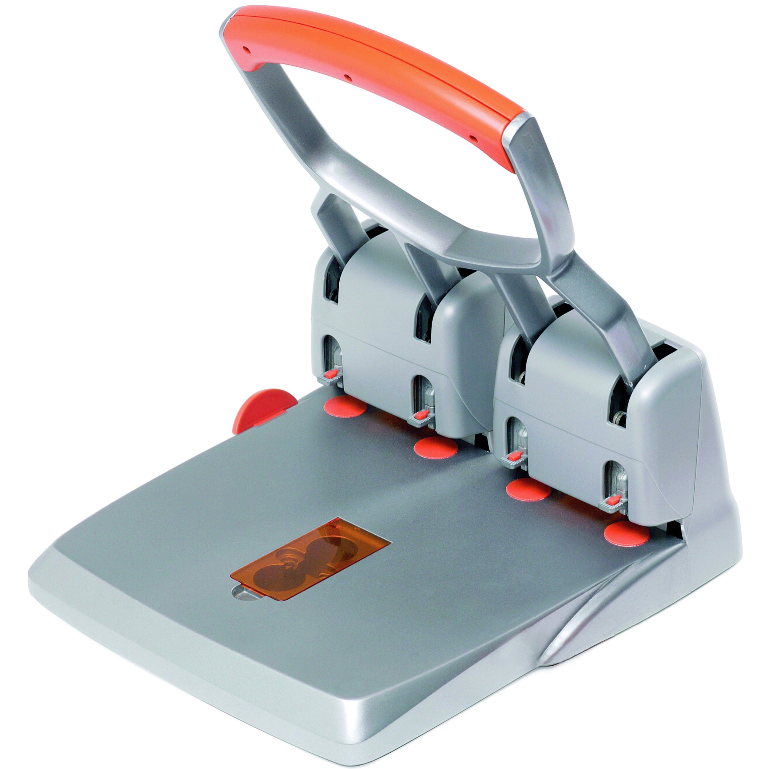 Rapid Supreme HDC150 Heavy Duty 4 Hole Punch, Punches up to 150 Sheets, Adjustable Guide Bar, Ergonomic Handle, Silver/Orange, 23223100