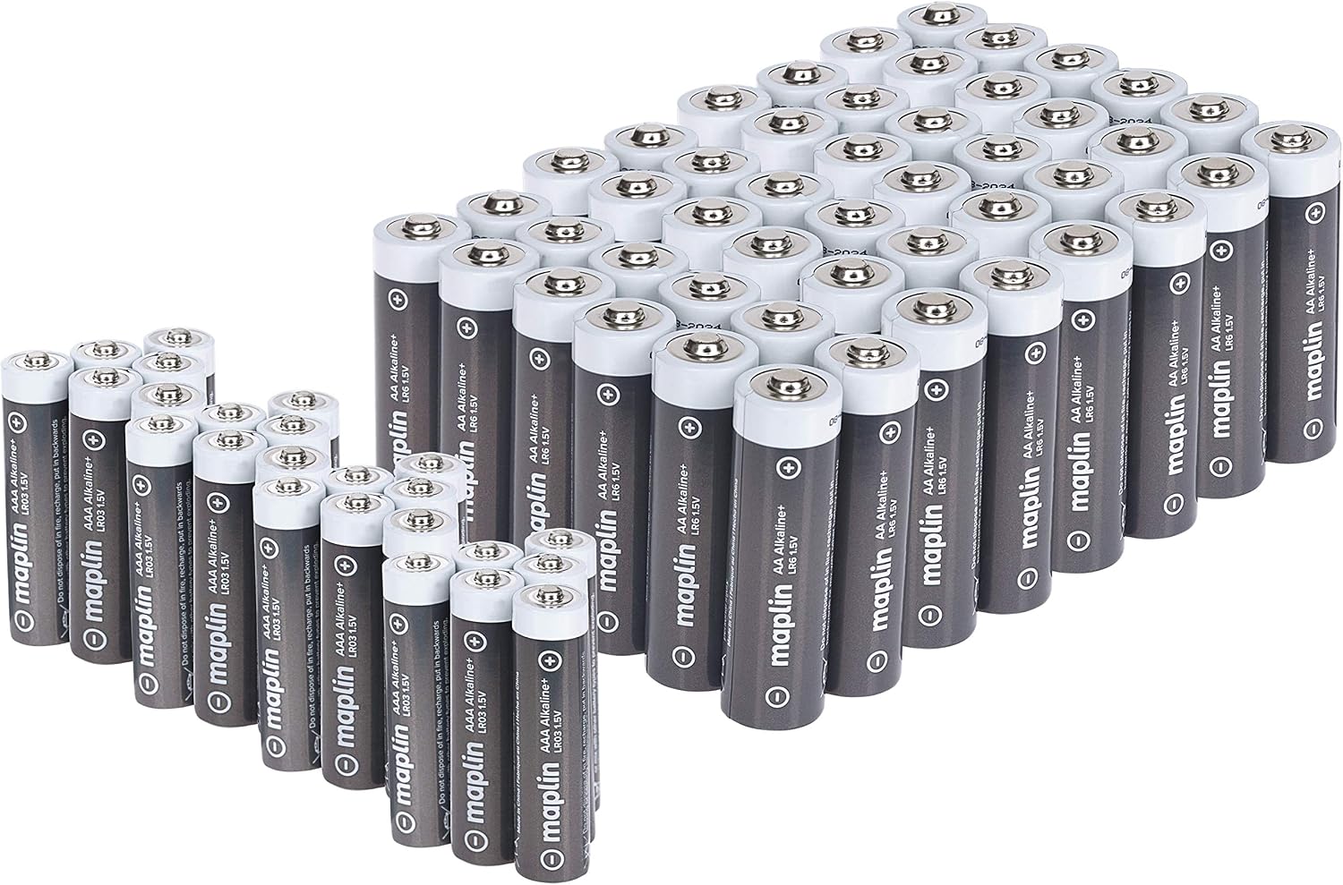 Maplin 48x AA LR6 / 24x AAA LR03 1.5V Alkaline Batteries (Triple A) 7 Year Shelf Life High Performance, Blue or Grey