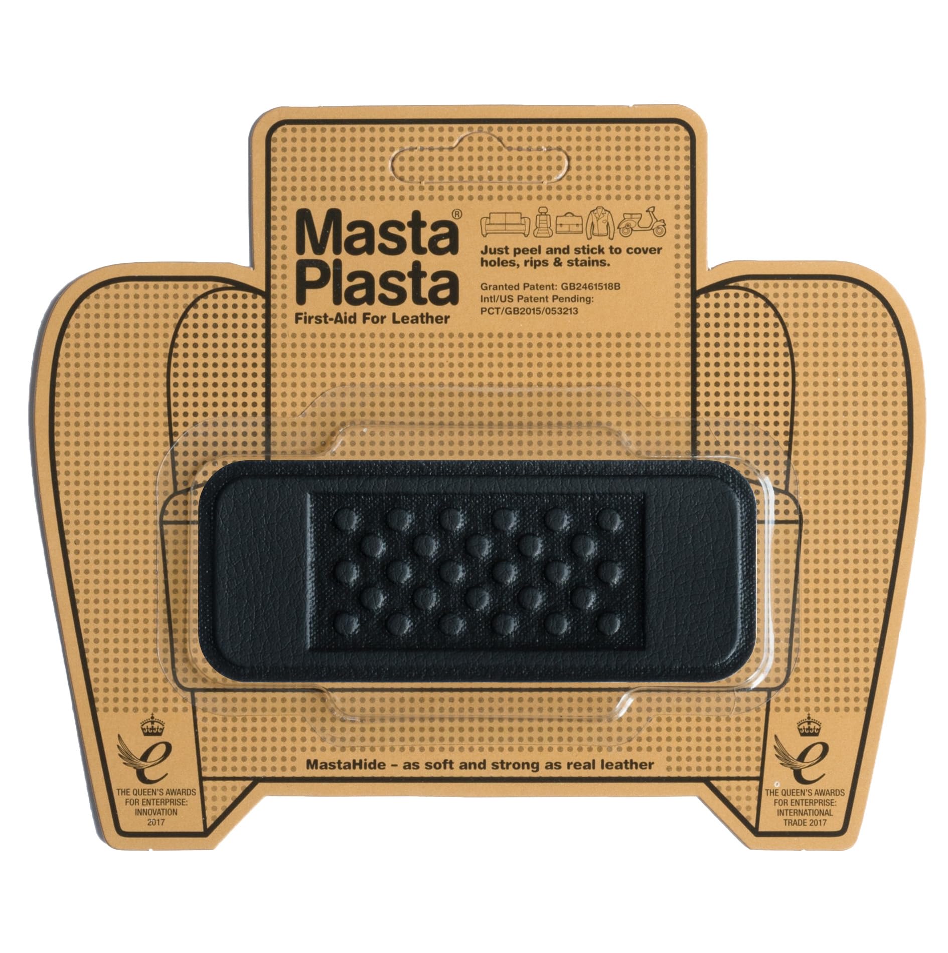 MastaPlasta Premium Easy All-in-One Leather Repair Kit. Leather Patches for Sofas Self Adhesive - Black Bandage 10cm x 4cm (4in x 1.5in). Leather Repair Patch for Car Seats, Bags, Jackets, DIY
