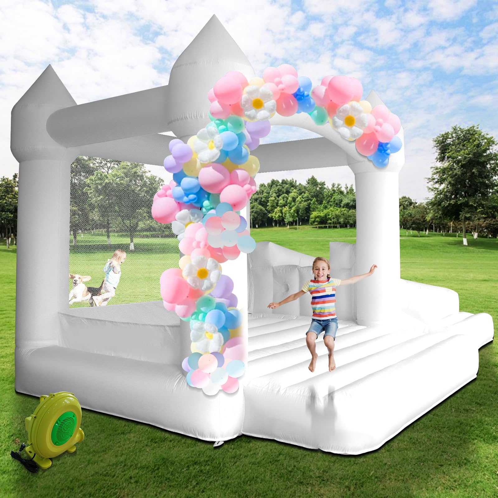 Photo 1 of ***MISSING AIR BLOWER*** AKSPORT White Bounce House Inflatable Jumping Castle with Slide & Air Blower for Kids, Wedding & Birthday Parties, 17 * 11 * 10FT
