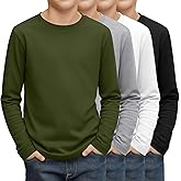LessonZoo 4 Pack Boy's Long Sleeve Shirts, Crew Neck Soft Tops Toddler Kids Basic Tees 3T-16 Years