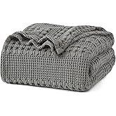 PHF 100% Cotton Waffle Weave Blanket King Size for Bed, Soft Lightweight & Breathable for Spring and Summer, All-Season Comfort, Luxury Aesthetic Blanket for Home Decor, 108"x90", Dark Grey