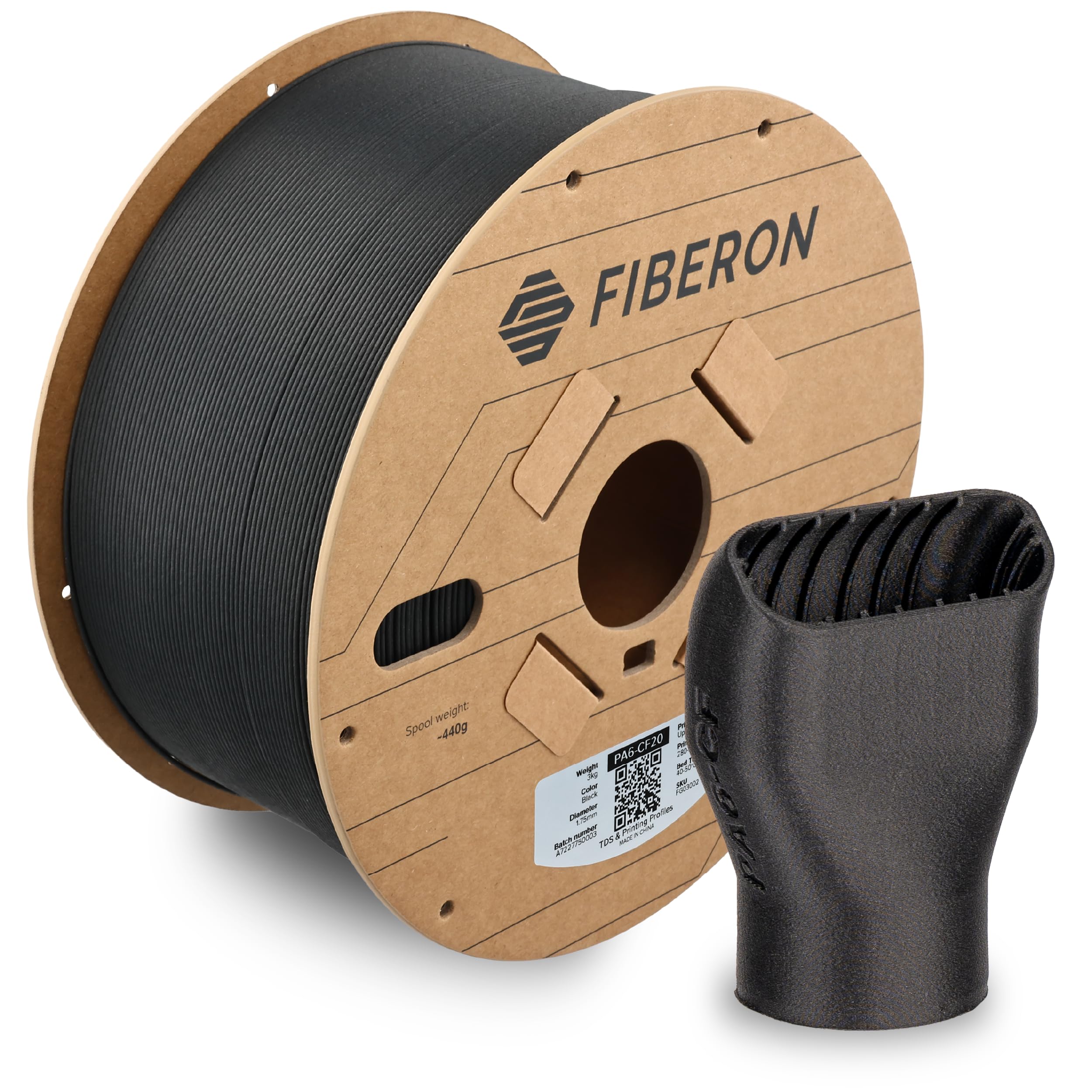 Photo 1 of Polymaker Fiberon PA6-CF Carbon Fiber Nylon Filament 1.75mm Black 3kg, Fiberon PA6-CF Nylon Warp Free 1.75mm 3D Printing Filament
