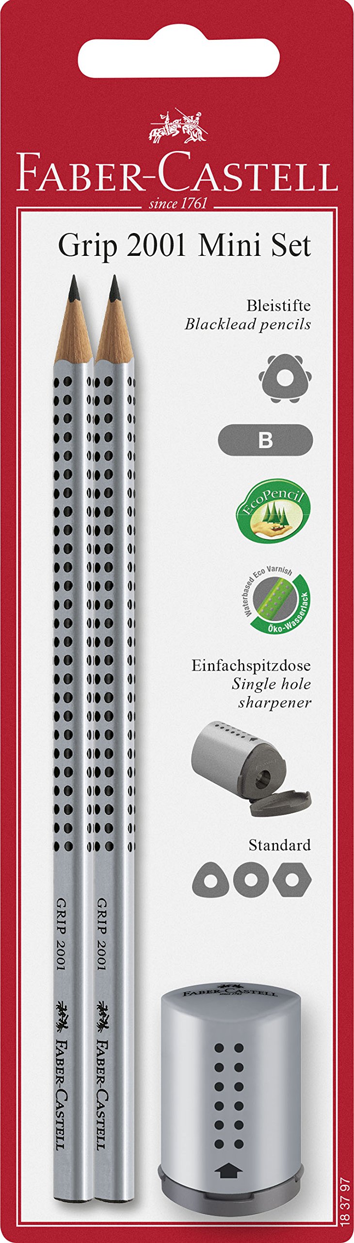 Faber-Castell 183797 Grip 2001 Pencil and Mini Sharpener, Silver