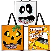 JOYIN 3 PCS Halloween Large Tote See-through Bags, 22.5” x 13.4” Halloween Goodie Candy Bags for Kids Trick or Treating, Grocery Shopping Gifts Tote with Handles, Classroom Party Favor Supplies