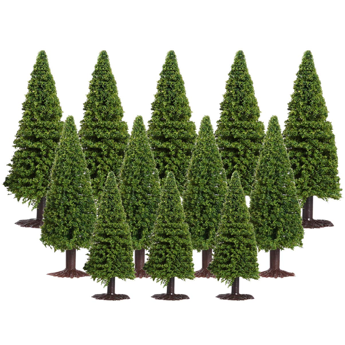 Wakauto 15Pcs Model Trees,Mixed 3 Sizes Model Cedar Trees Architecture Trees Train Trees Scenery Trees for DIY Model Scenery Decor Green