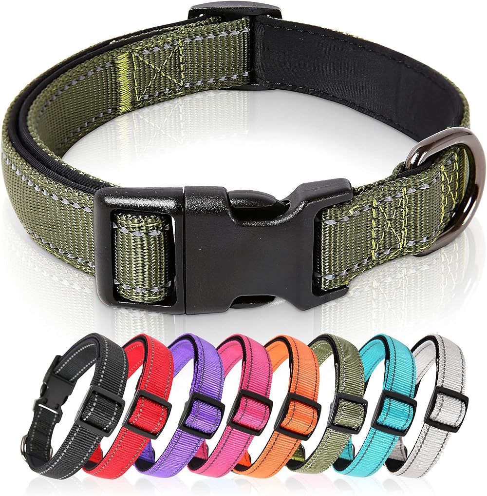 HEELE Reflective Dog Collar Neoprene Padded Nylon Small Army Green S 26-38cm