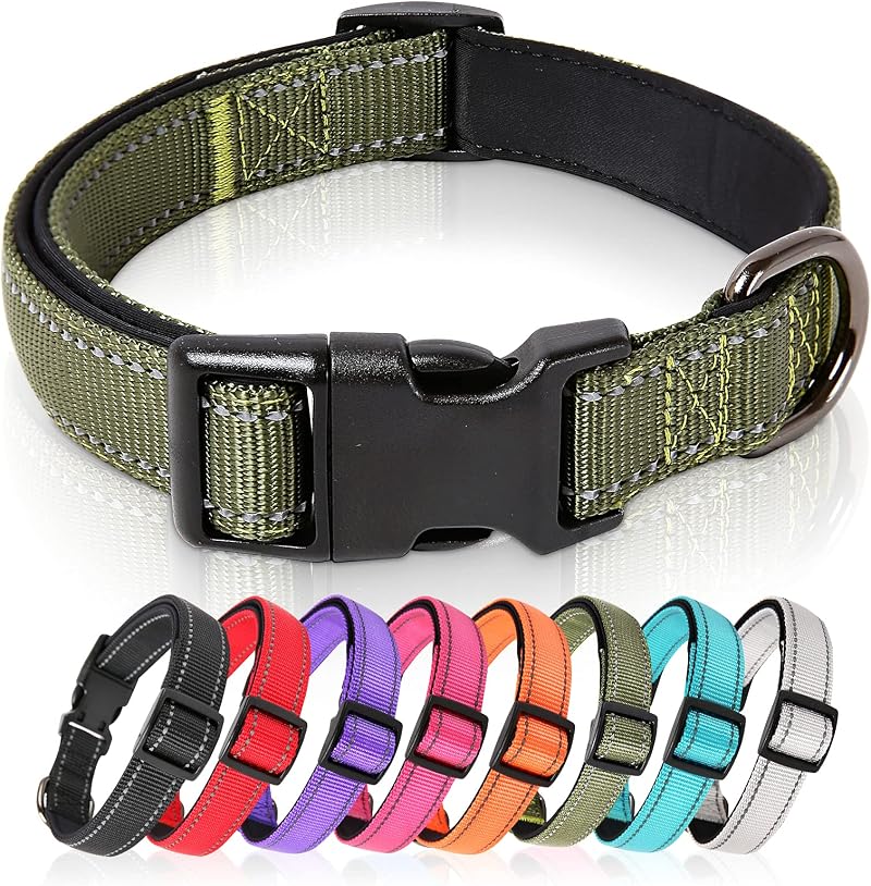 HEELE Reflective Dog Collar Neoprene Padded Nylon Small Army Green S 26-38cm