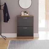 Vida Designs Walnut and Black 2-Drawer Shoe Cabinet Wardrobe Hallway Storage view 2