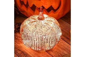 hvfun RoseGold Thanksgiving Decorative Artificial Pumpkins-Mercury Glass light up Pumpkin with Timer- Table Centerpieces for Home Decor-Lamps for festive decoration