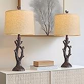 OYEARS 25" Farmhouse Table Lamp Set of 2 for Living Room Bedroom Resin Bedside Tree Lamp Nightstand End Table Lamps Vintage N