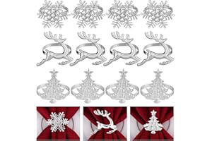 FEPITO 12Pcs Christmas Napkin Rings Set, Trees & Elk Designs, Snowflake Holders for Winter Holiday Dinner Table Decorations, Party Supplies