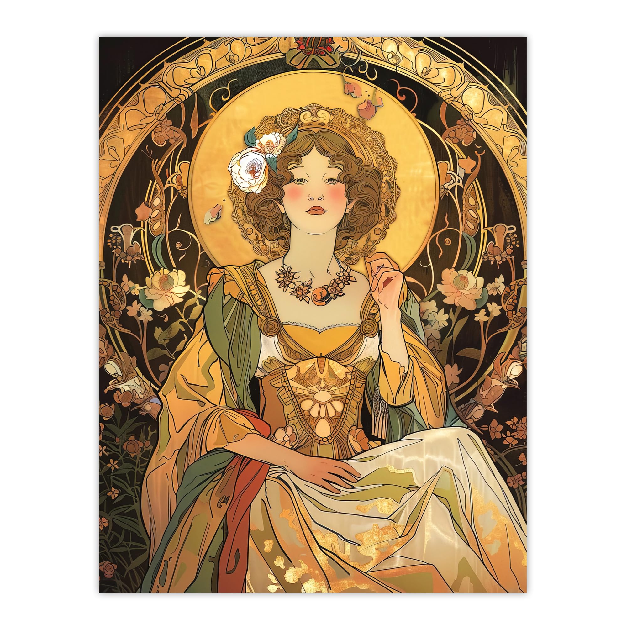 Artery8 Alphonse Mucha Style Woman Floral Art Nouveau Living Room Extra Large XL Wall Art Poster Print