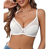 Avidlove Sexy Bras for Women Lace Mesh Bra Deep V Minimizer Bras Comfy Underwire Bralette No Padded Lingerie