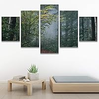 SIGNWIN 5 Panel Canvas Wall Art Green Forest for Home Decorations Ready to Hang - 60