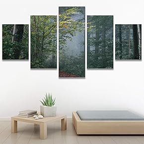 SIGNWIN 5 Panel Canvas Wall Art Green Forest...