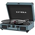 Victrola Vintage 3-Speed Bluetooth Portable Suitcase Record Player with Built-in Speakers | Upgraded Turntable Audio Sound|Smoky Blue, Model Number: VSC-550BT-SMB