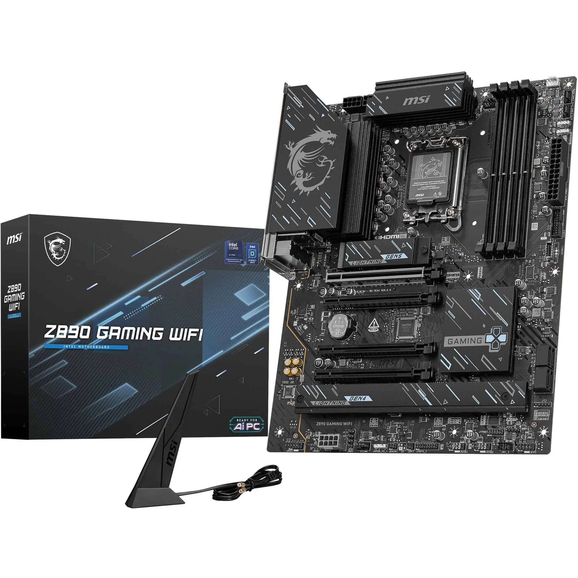 Z890 Gaming WiFi-Mainboard, ATX – Unterstützt Intel Core Ultra-Prozessoren (Series 2), LGA 1851 – DDR5-Memory Boost 8800+ MT/s (übertaktet), 1 x PCIe 5.0 x16, 1 x M.2 Gen5, 2,5-Gbit-LAN, Wi-Fi 7
