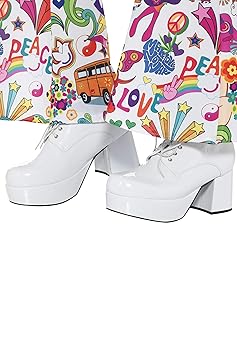 Smiffys 43074M - Herren 70er Jahre Plateau Schuhe, 7,6 cm Absatz, Größe: 45, weiß