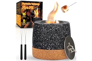 CAMPLIVINGFIRE Tabletop Fire Pit, Round Concrete Smokeless Smores Fire Pit Table Top as Smores Maker Kit for Indoor & Patio Decor, Gifts for Women Mom Her Wedding Housewarming Christmas Birthday White Elephant Gifts