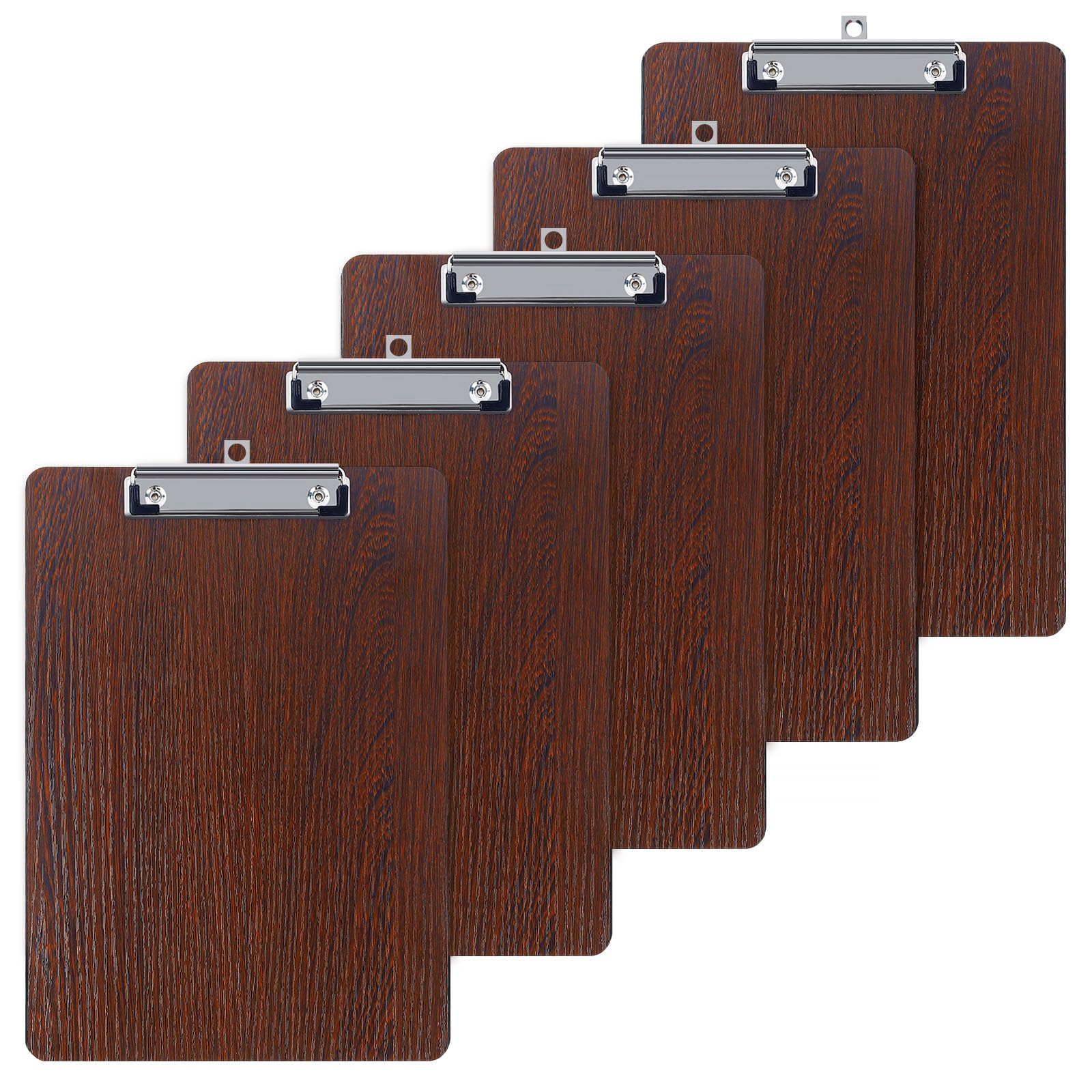 GUOKOFF A4 Clipboard, 5 Pack Wooden Clipboards with Hanging Hole, A4 Clipboard Hardboard Paper Holder Writing Board, Quality Memo File Clip Board Wooden Clip Hardboard