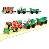 Electric Train Set for Wooden Tracks, Battery Powered Trains Toy with Lights &amp; Sounds for Toddlers, Motorized Train for Kids Compatible with Thomas &amp; Friends, Brio, Chuggington