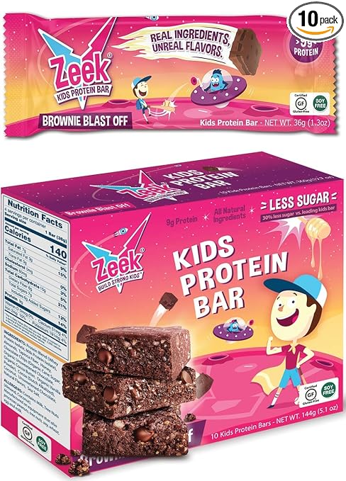 Zeek Kids Protein Bars 30 Less Sugar 9g Of Protein All Natural Kids Snack Nutrition Snack Bars For Active Kids Sports Gluten Free Snack Brownie Blast Off
