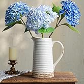 Quoowiit Ceramic Rustic Vase with Handle, White Distressed Decorative Farmhouse Pitcher Vase for Home Decor Living Room Bedroom Kitchen Office Shelf Decor Centerpiece Table Decoration