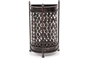 Dualplex Umbrella Stand Umbrella Holder Antique Look Metal Entry Hallway Décor Wallside Style w/Removable Drip Tray Home Office Rack Holds Umbrellas Canes Walking Sticks Gift Idea 16" Tall