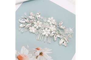 Exacoo Silver Wedding Hair Comb - Crystal Rhinestone Pearl Flower Bride Hair Clip - Side Hair Comb for Brides, Bridesmaids, Flower Girls