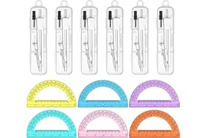 ZUAZAOR 6 Sets Compass and Protractor Sets Student Basics Geometry Math Set Metal Compass and 6 Inch 180 Degree Protractors Geometry Graphing Drawing Tools for Office and School Supplies (Colorful)