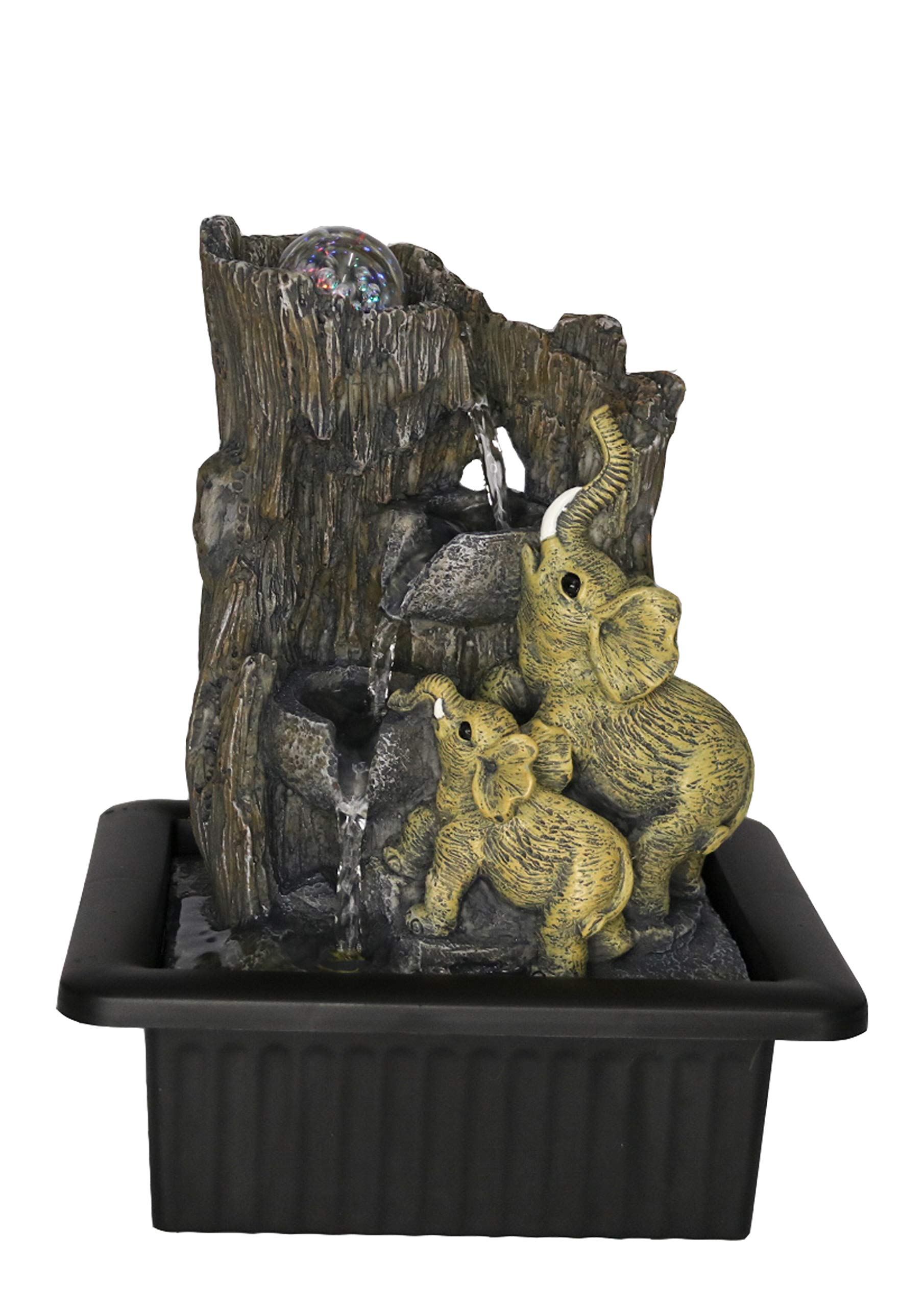 Elephant Delight Indoor Water Fountain with LED Light | Size 21 * 17.5 * 25 Cm | Dual USB & 3 Pin UK Plug Included |