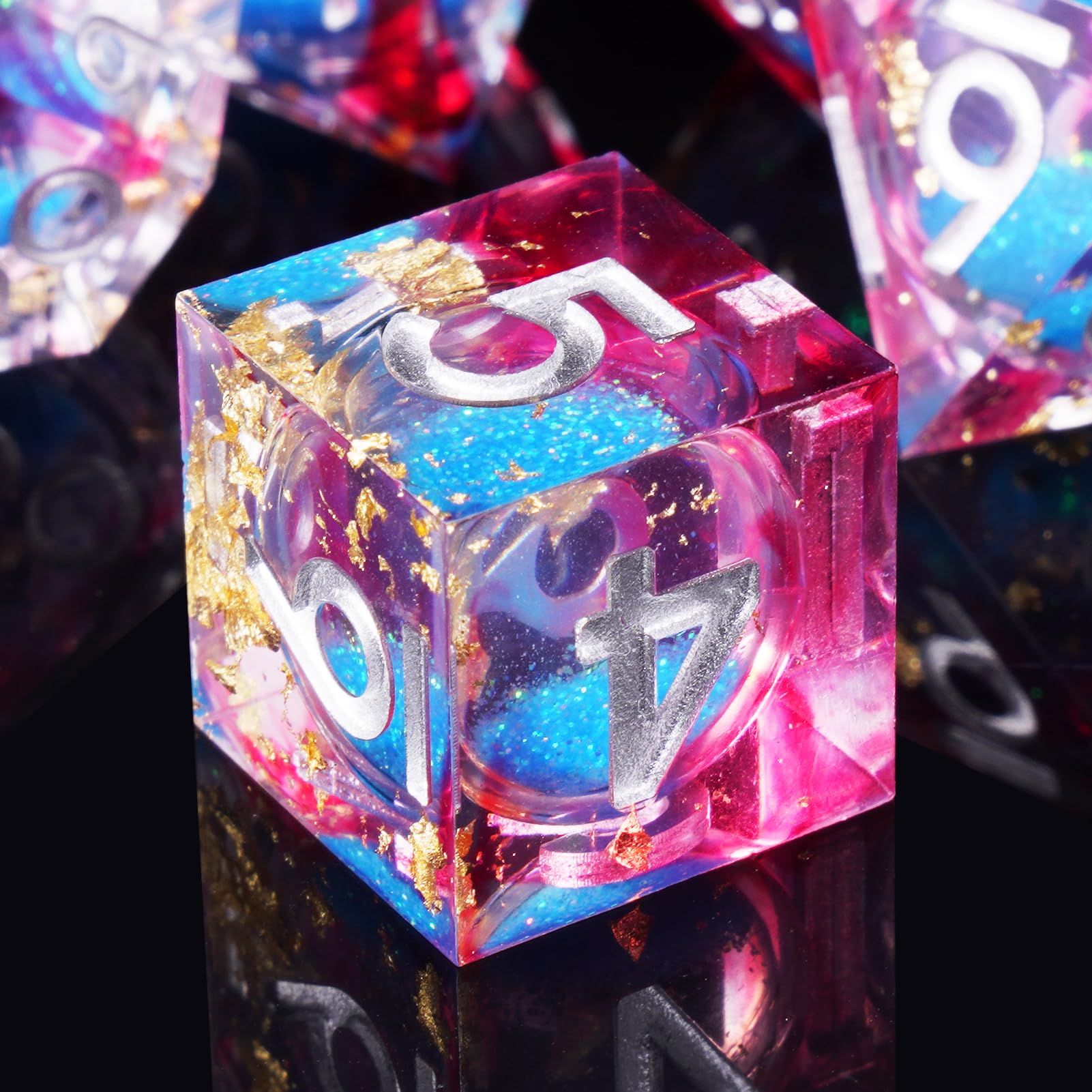 ORUZA 7 PCS Liquid Core DND Dice Resin Sharp Edge Dice Gold Foil Polyhedral D&D Dice Set for Dungeons and Dragons MTG RPG Table Games β image 1