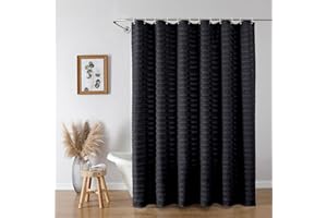 Aiyufeng Shower Curtain Black 72x72 Inches, Cloth Shower Curtain with Classic Stripe Design for Bathroom, Modern Boho Farmhouse Black Tufted Textured Bathroom Shower Curtain