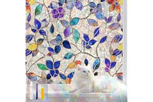 QHYsunshine Stained Glass Window Privacy Film Decorative Rainbow Static Clings – Ideal for Home & Office, Adhesive-Free, Removable, UV-Blocking (Purple Rainbow, 17.5 X 78.7 in)