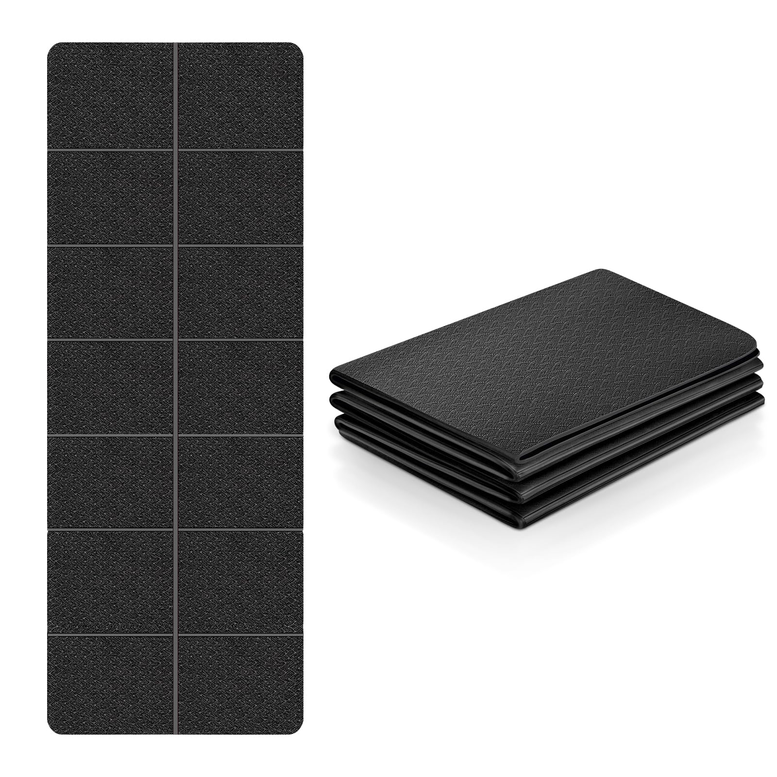 Flintronic Foldable Travel Mat, 4mm Thick Non-Slip TPE Mat for Yoga, Pilates, Fitness, Sports, Training - Black, 183 x 61 x 0.4CM