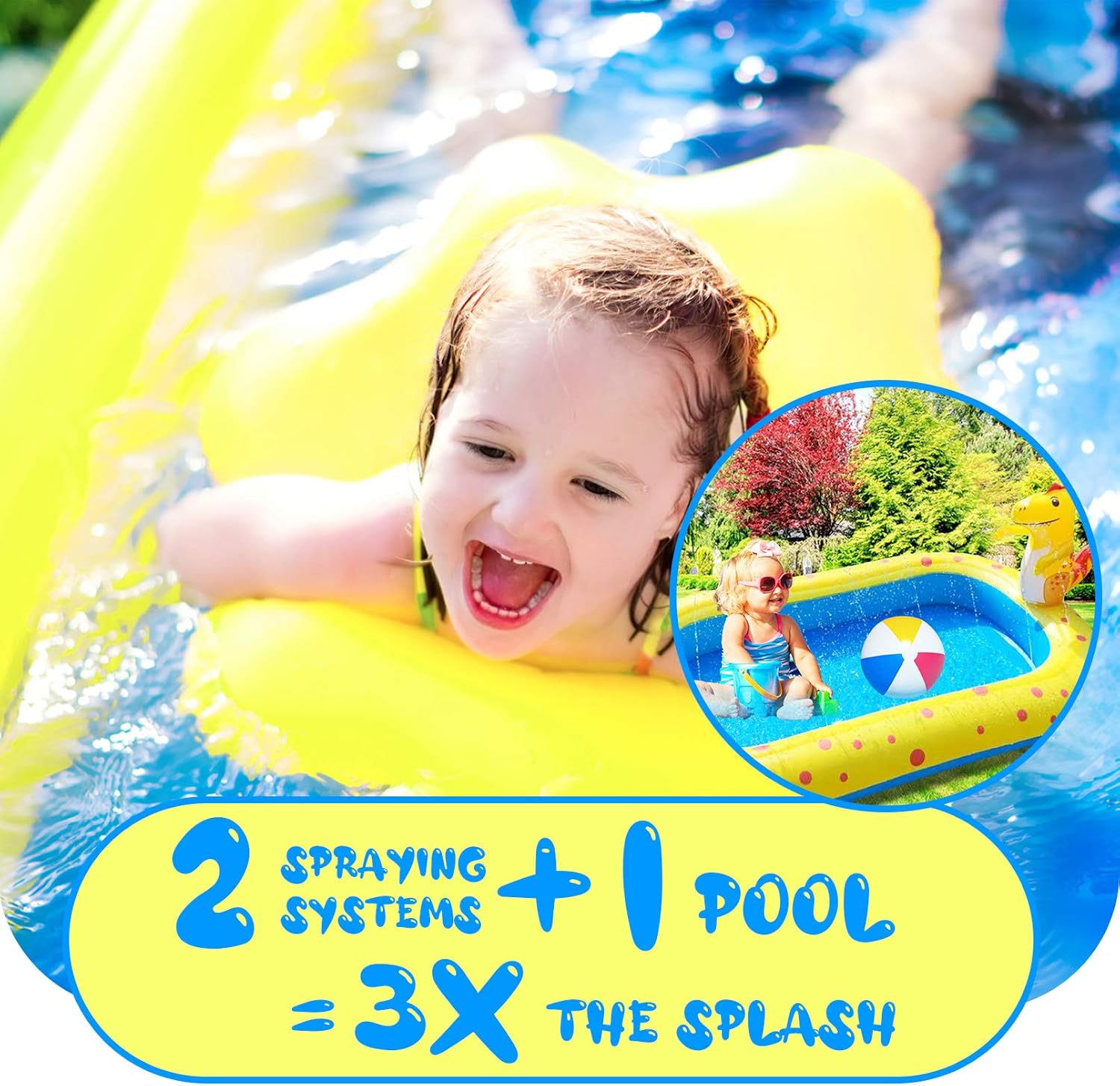 Inflatable Sprinkler Kiddie Pool,Toddler Pools Water Sprinkler Pool,Backyard Splash Pad Water Play Toys Blowup Kids Pool,Cute Dinosaur Pools,67”×40.5“×7.8”: Car Electronics