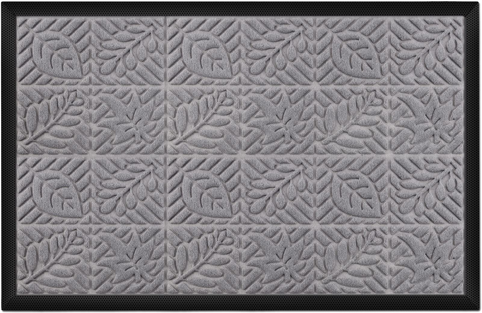 Dor Mibao Entrance Door Mat,60x90cm Durable Barrier Mat,Non Slip Backing and Low Profile Doormat for Indoor and Outdoor,Floor Mat Dirt Trapper,Absorbent Front Door Mat,Grey Leaf