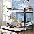 Movdevy New Upgrade Twin Over Twin Bunk Bed Size with 2 Ladder & Guardrail, Heavy Duty Twin Over Twin Bunk Beds with Trundle for Kids Adults Teens Boys, Weight Capacity 450 Lbs (Black)