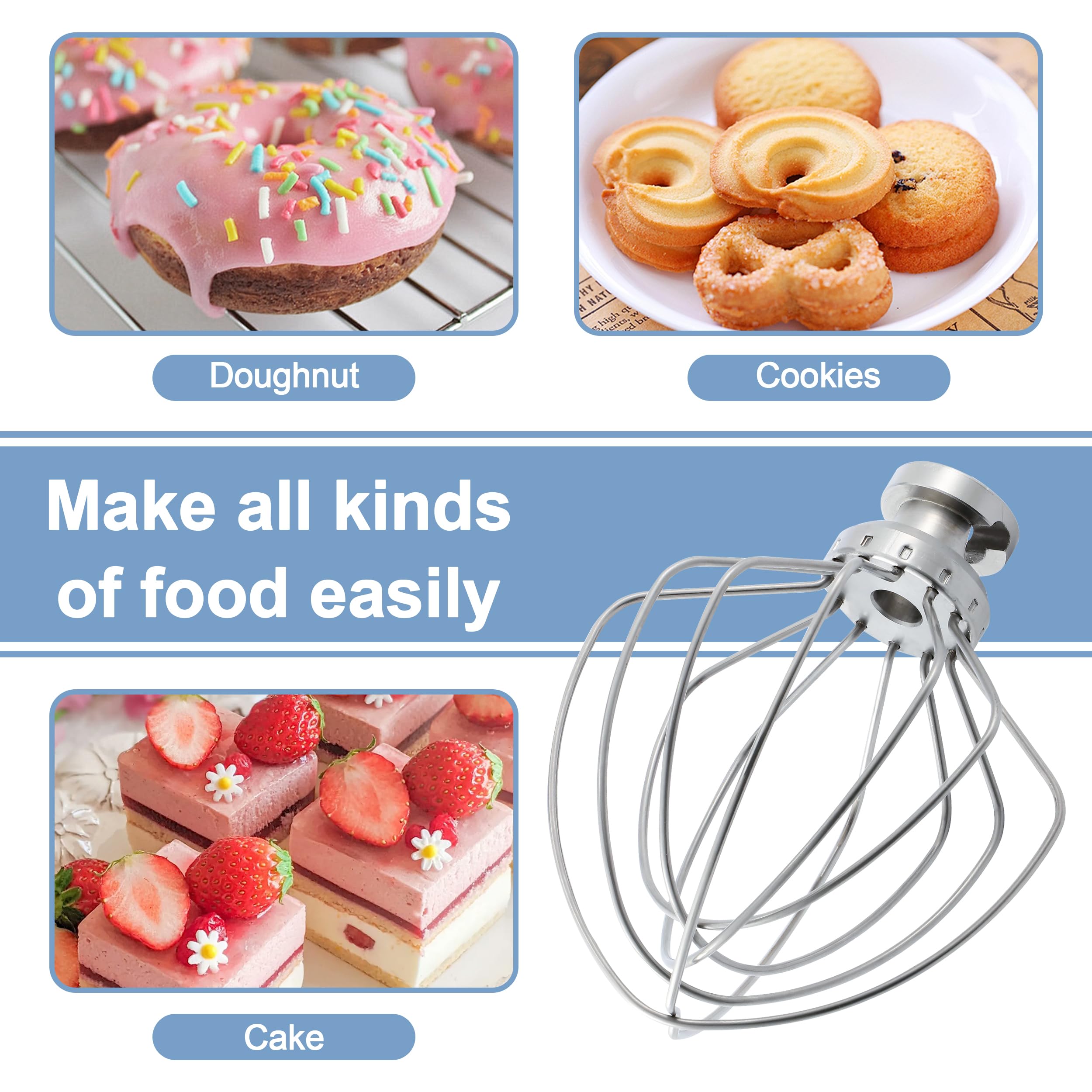 Stainless steel Wire Whip Attachment for KitchenAid Tilt-Head Stand Mixer Accessory K45SS Replacement, Egg Cream Stirrer, Cakes Mayonnaise Whisk, Whipping Egg White, Dishwasher Safe